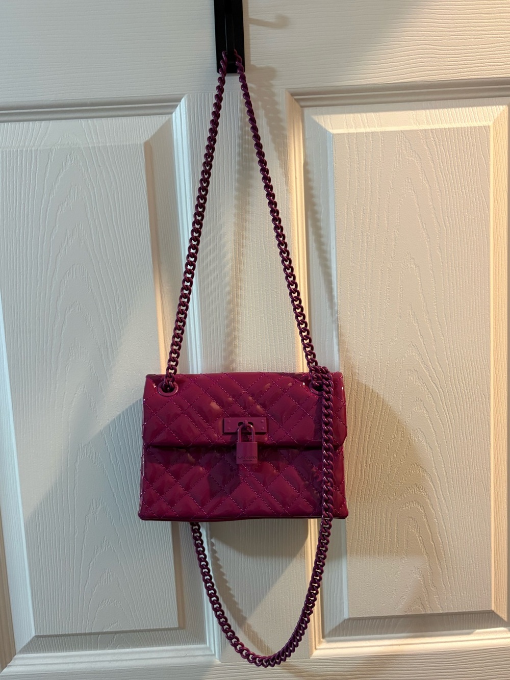 Kurt Geiger Mini Brixton Pink Patent Quilted Crossbody Bag